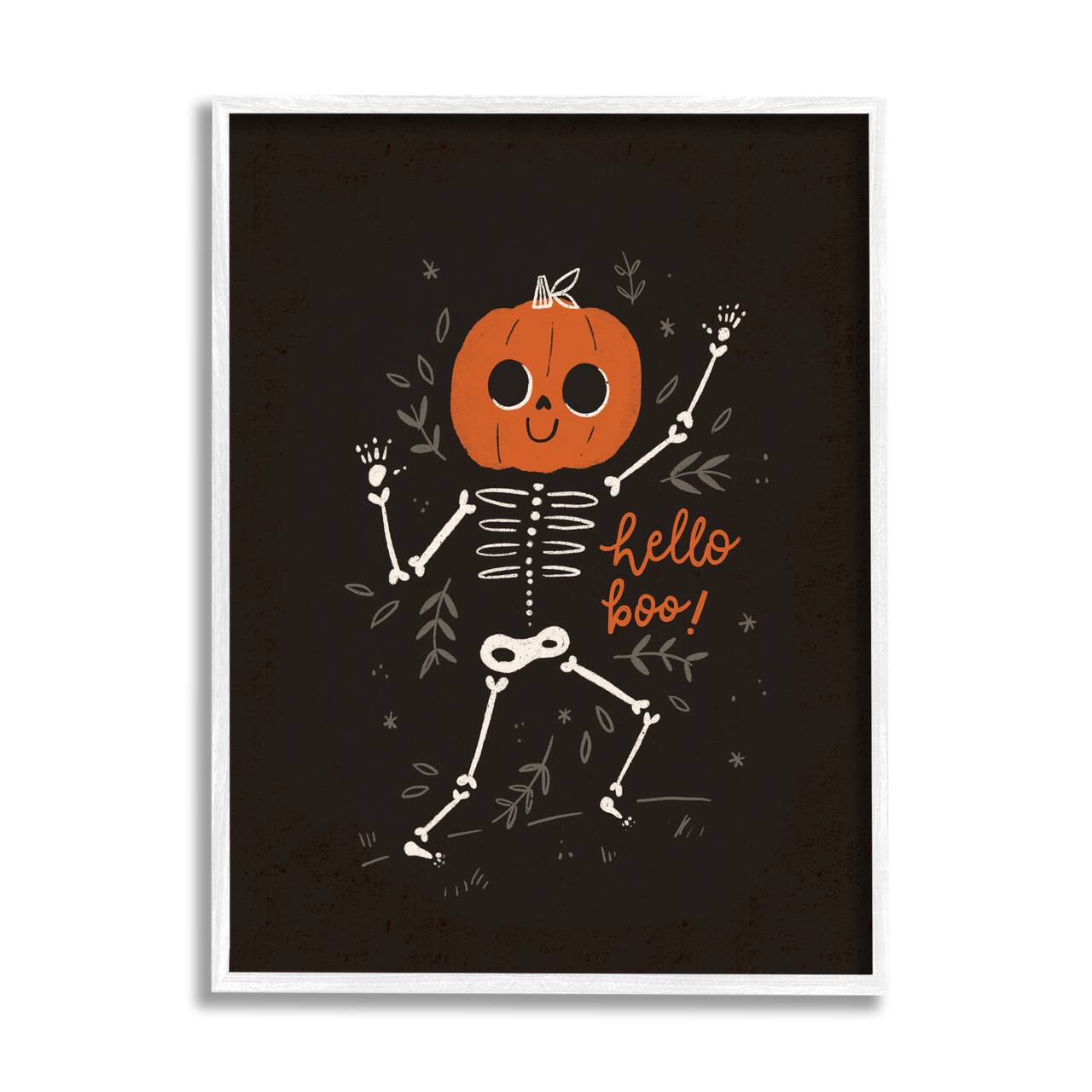 Stupell Industries Hello Boo Halloween Smiling Skeleton Framed Giclee Art